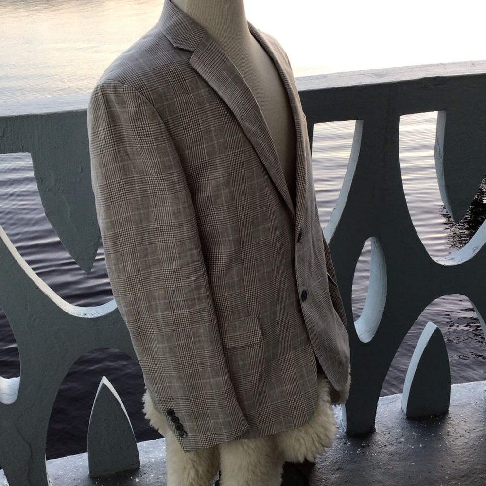 Ralph Lauren Black Label 100% Linen Blue and Gray Plaid 2 Button Blazer - Picture 9 of 16